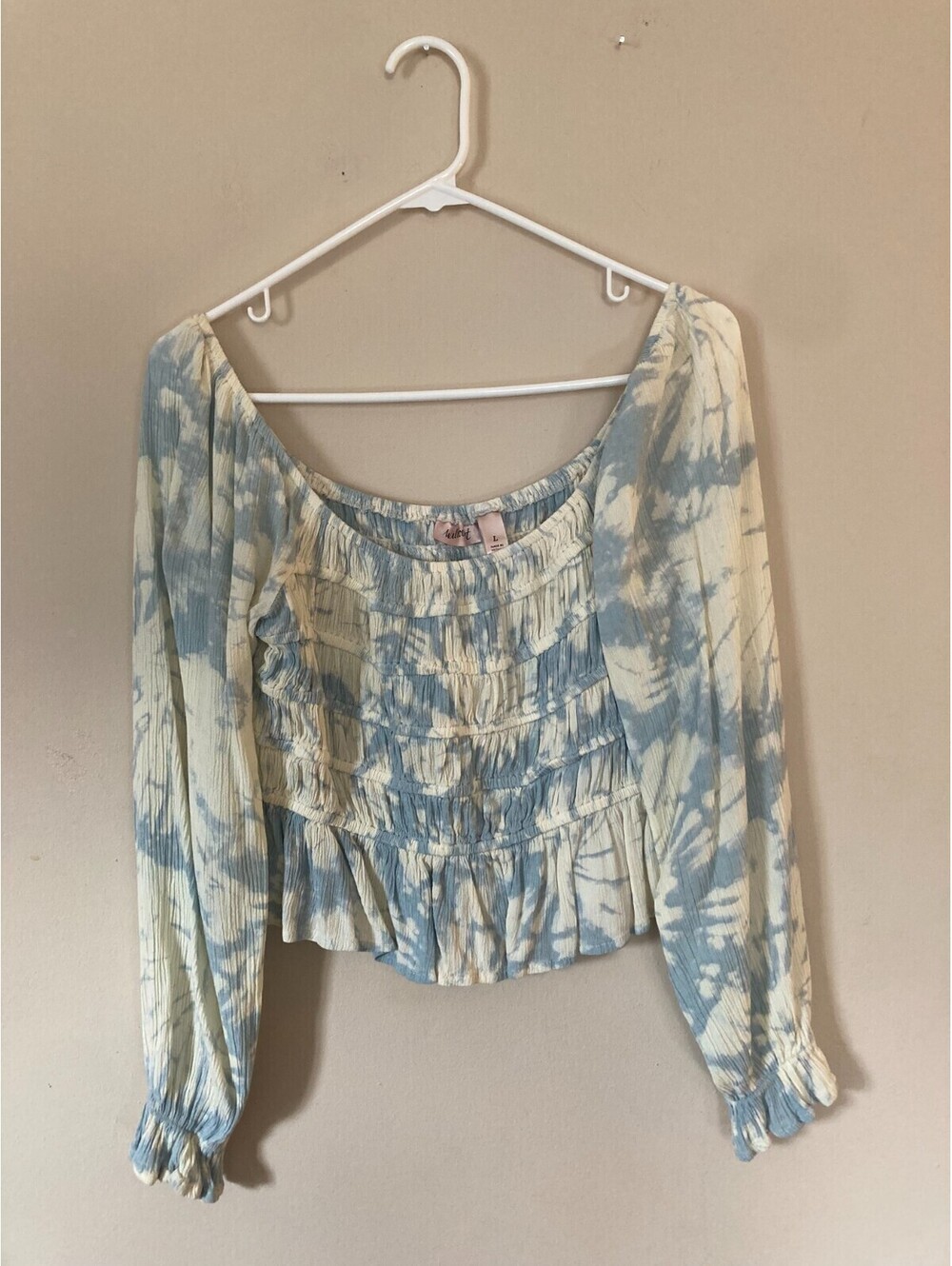 Willow & Root Marble Wash Blue & White Square Neck Long Sleeve Top - Size L